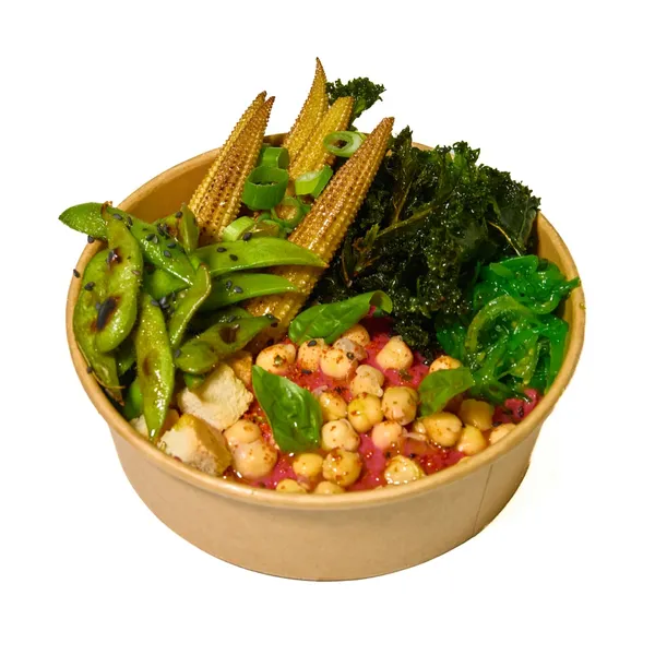 Bowl con garbanzos, edamame y kale